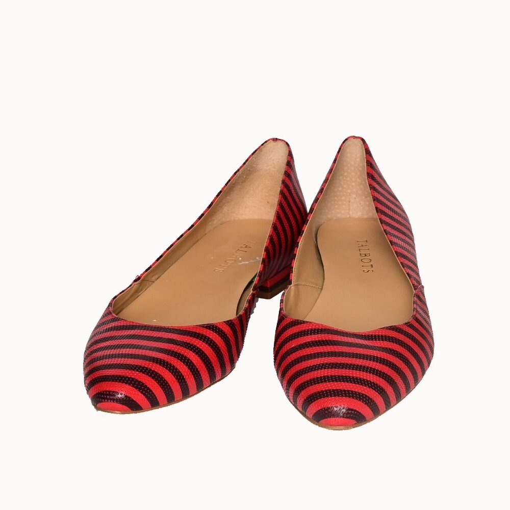 TALBOTS Edision Vibrant Poppy & Navy Striped Ballet Flats-Preppy- Nautical vibes - Picture 5 of 13